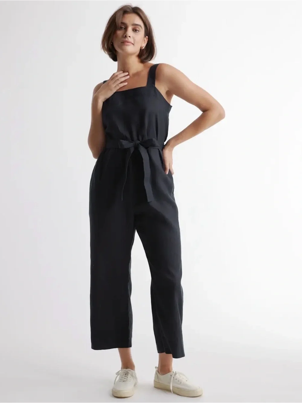 Quince 100% European Linen Square Neck Jumpsuit